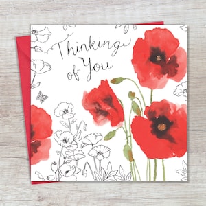 Carte Une pensée pour vous, coquelicots aquarelles - Avec des cartes de sympathie - Désolé pour la perte