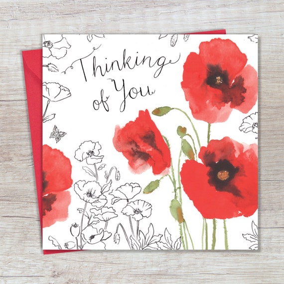 Thinking of You Card Watercolour Poppies With Sympathy Cards Etsy