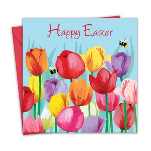 Carte de Pâques - tulipes - cartes de Joyeuses Pâques pour maman papa et grand-père - voeux floraux pour fils fille petit-fils petite-fille ami