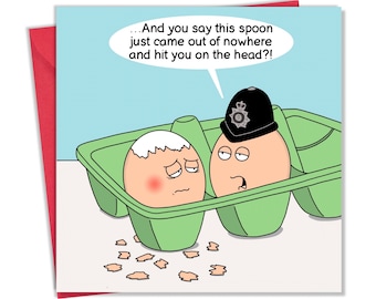 Funny Card with Egg & Spoon - Funny Blank Card for any Occasion - Funny Birthday Card for Men or Women - Happy Birthday Card for Her or Him