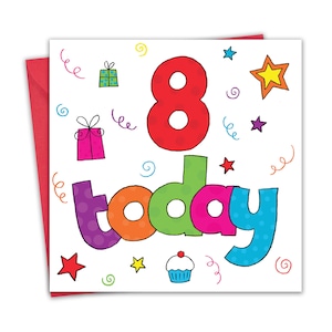 Achte Geburtstagskarte für Junge oder Mädchen - Achte Geburtstagskarte Mädchen oder Junge - Jungen Geburtstagskarte - Mädchen Geburtstagskarte - Kinder Alter 8 Geburtstag