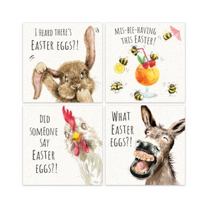 Lot de 6 cartes de Pâques amusantes - 6 motifs humoristiques différents - Lot de 6 cartes de Pâques amusantes - Lot de 6 cartes de Pâques amusantes