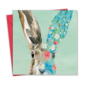 Tarjeta de felicitación de liebre - Interior en blanco para cualquier ocasión - Tarjeta de cumpleaños de animales para hombres o mujeres - Arte de la vida silvestre de la naturaleza