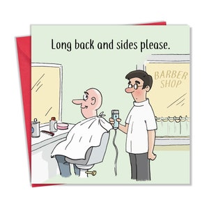 Carte drôle avec coupe de cheveux d'homme chauve - carte vierge drôle - carte d'anniversaire drôle pour homme - carte de joyeux anniversaire pour lui - carte de personne chauve