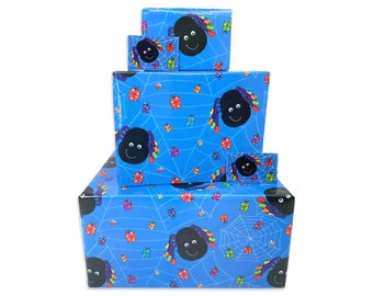 Boys Wrapping Paper - Blue Spiders - 2, 4 or 6 Sheets & Tags - 70cm x 50cm Folded Sheets - Cute Children's Happy Birthday Gift Wrap for Kids