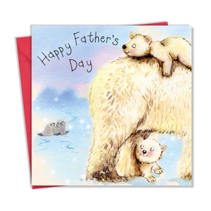 Carte de fête des pères - papa ours polaire - carte de fête des pères de sa fille - carte de fête des pères de son fils