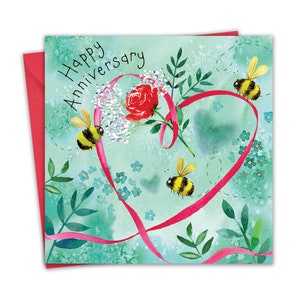 Biglietto di auguri per l'anniversario di matrimonio - Api e cuore Biglietto di auguri per l'anniversario di matrimonio per mamma e papà o per una coppia - Biglietto di auguri per l'anniversario di matrimonio per lui o per lei