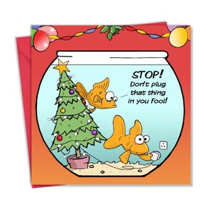 Funny Christmas Card with Fish Fool - Merry Christmas Card Funny - Xmas Card - Mens Christmas Card Him Dad - Womens Christmas Card Her Mum