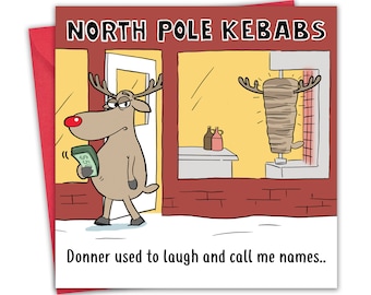 Carte de Noël drôle Donner Kebab - carte de joyeux Noël - Noël - Noël pour homme lui papa - Noël pour femme sa maman - Joyeuses fêtes