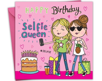 Kartka urodzinowa dla dziewczynek - Selfie - Kartka urodzinowa dla dzieci, córki, wnuczki - Kartka urodzinowa dla dzieci, siostry, siostrzenicy - Kartka dla dziewczynki