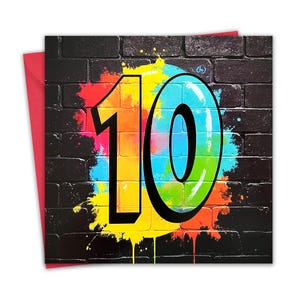 10th Birthday Card for Boys - Graffiti Design - Age 10 Year Old Childrens Happy Birthday Card - Son Brother Tween