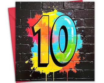 10th Birthday Card for Boys - Graffiti Design - Age 10 Year Old Childrens Happy Birthday Card - Son Brother Tween