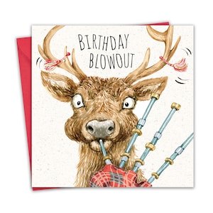 Cartão de aniversário engraçado Scottish Stag - Cartão de feliz aniversário masculino para ele Amigo do sexo masculino - Pai Marido Cartão de aniversário Filho Irmão - Gaitas de fole da Escócia