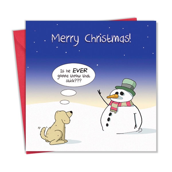 Funny Christmas Card with Dog & Snowman - Funny Xmas Card - Merry Christmas Card – Funny Christmas Gift - Holiday Card - Humour Card