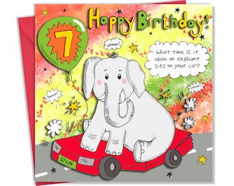 7歳の誕生日カード - 面白いジョーク入り子供向け誕生日カード - 7歳の男の子と女の子向けの子供向け誕生日カード - 7歳の子供向けハッピーバースデーカード