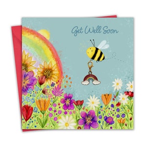Tarjeta de pronta recuperación y regalo en uno con dije de arcoíris desmontable - Tarjetas de pronta recuperación para mujeres, niños, mamá, hija, hermana, nieta, sobrina
