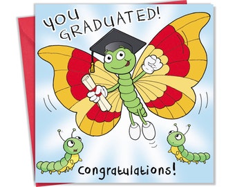 Biglietto di laurea divertente - Farfalla che si laurea - Biglietto di laurea divertente - Biglietto di laurea divertente