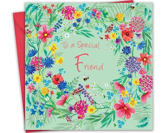 Friend Birthday Card Female - Wildflowers Floral - Womens Special Best Friend Birthday Card for Her Adult