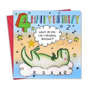 Carte de 4e anniversaire - Carte d'anniversaire pour enfants blague drôle - Carte d'anniversaire pour enfants de 4 ans pour garçons et filles - Carte de joyeux anniversaire pour enfants de quatre ans