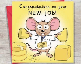 New Job Card Funny Mouse Cheese Taster - Funny Leaving Card - Funny Good Luck New Job Card - Funny Congratulations On Your New Job Card