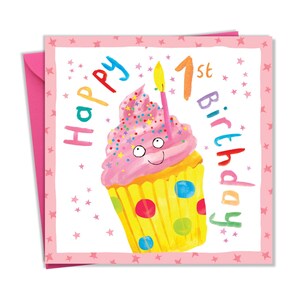 Cartão de primeiro aniversário para menina - Cartão de primeiro aniversário para menina - Cartão de aniversário para menina de 1 ano - Cartão de aniversário de 1 ano - Cartão de aniversário infantil de um ano