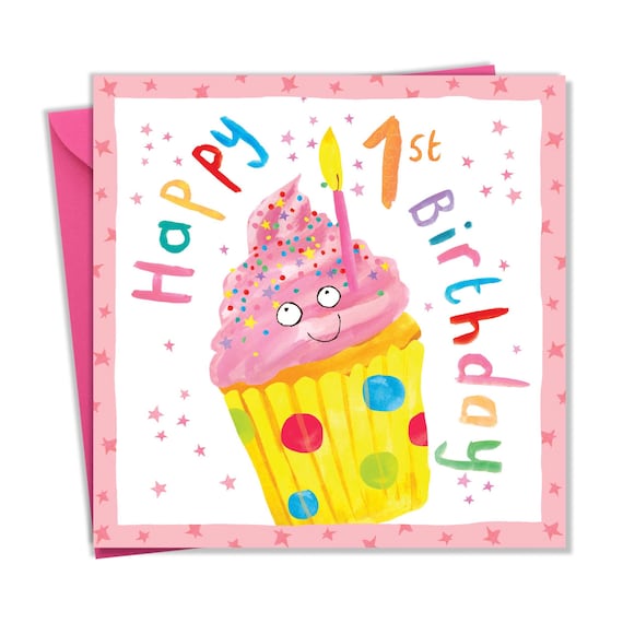 Joli Coon Carte D'Anniversaire Fille 1 An - Premium Happy Birthday Carte Joyeux Anniversaire Pour Enfants - Carte Avec Enveloppe Et Autocollant Sceau Doré