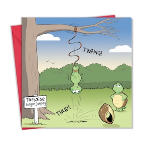 Biglietto divertente - Tortoise Bungee - Biglietto vuoto divertente per ogni occasione - Biglietto di compleanno divertente per uomini o donne - Biglietto di buon compleanno per lei o per lui