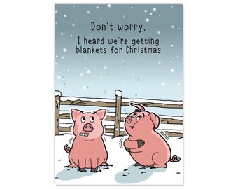 Grappige Kerst Notebook A6 met varkens in dekens - Gevoerd Notitieboek - Grappig A6 Notebook - Grappig Pocket Notebook - Funny Christmas Notepad A6