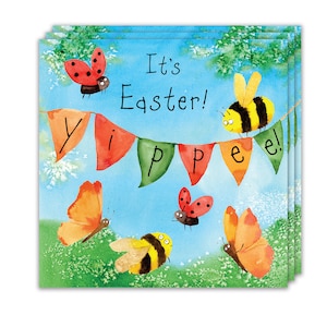 Lot de 3 cartes de Pâques - Motif abeilles et coccinelles - Multipack de jolies cartes de Pâques - Lot de 3 cartes de Pâques - Cartes Joyeuses Pâques
