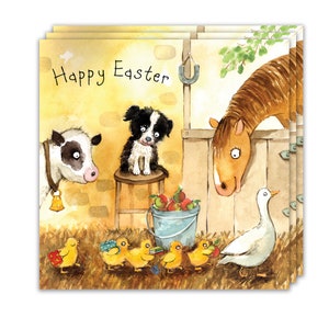 Lot de 3 cartes de Pâques - Animaux de la ferme - Lot de 3 jolies cartes de Pâques - Lot de 3 cartes de Pâques - Joyeuses Pâques