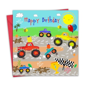 Carte d'anniversaire pour garçons - Monster Trucks - Carte de joyeux anniversaire pour enfants, fils, petit-fils - Carte d'anniversaire pour enfants, frère neveu - Carte d'anniversaire pour garçon