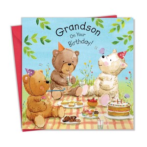 Carte d'anniversaire pour petit-fils, ours en peluche, carte d'anniversaire pour petit-fils, animaux pour garçons
