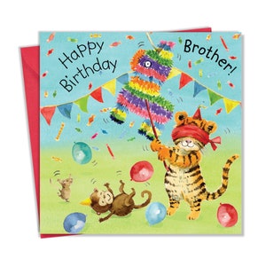 Hermano Feliz Cumpleaños Tarjeta Tigre - Hermano Tarjeta de Cumpleaños - Niños Bday Animales