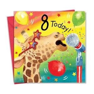 8.Geburtstagskarte für Junge oder Mädchen Giraffe - Achte Geburtstagskarte für Kinder - Kinder Alter 8 Alles Gute zum Geburtstag - Alter Acht
