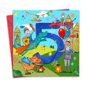 5 Geburtstagskarte für Jungen - Knights & Dragons - Alles Gute zum Geburtstag für Kinder ab 5 Jahren
