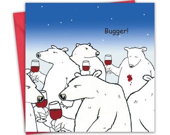 Tarjeta divertida de vino con oso polar - Tarjeta de cumpleaños - Tarjeta de aniversario - Tarjeta de jubilación