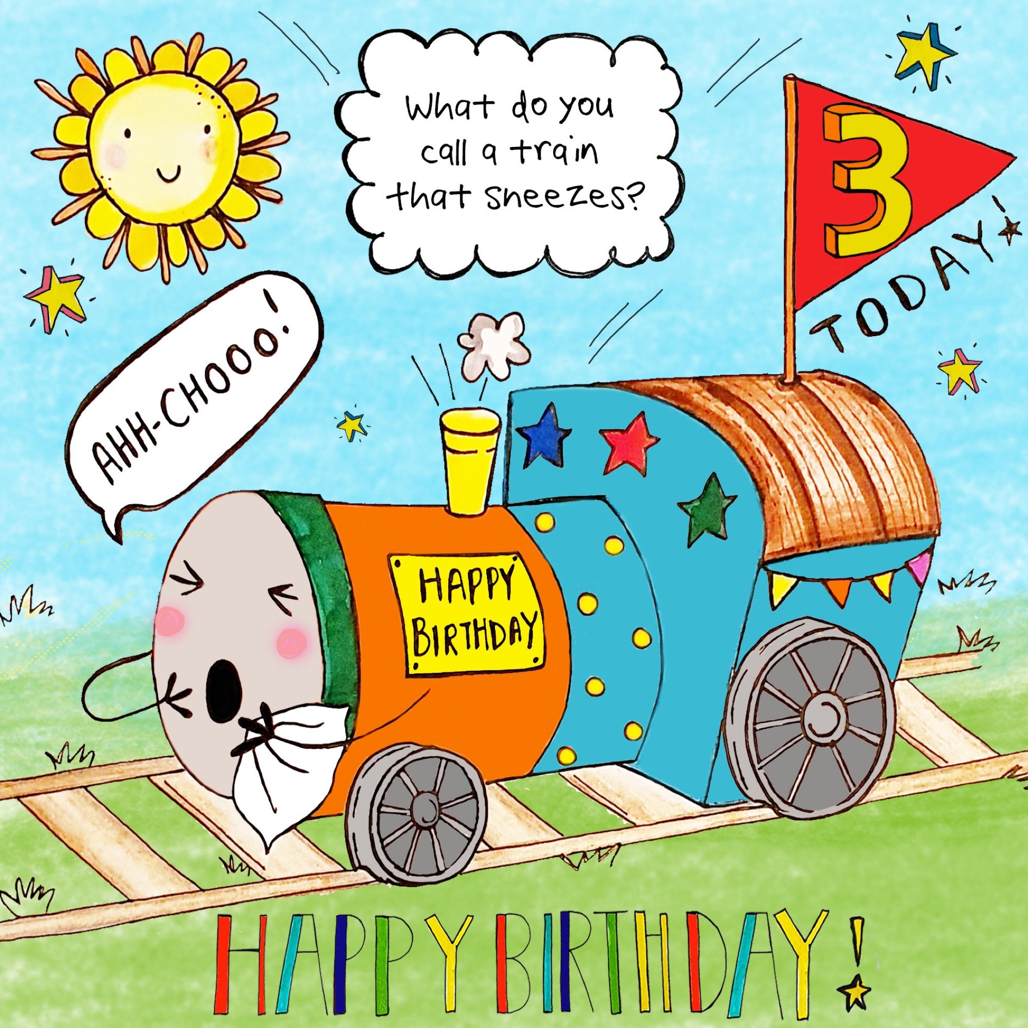 3rd Birthday Card - Funny Joke Childrens Birthday Card - Age 3