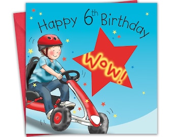 6th Birthday Card for Boy - Go Kart Card - Age 6 Boys Birthday Card