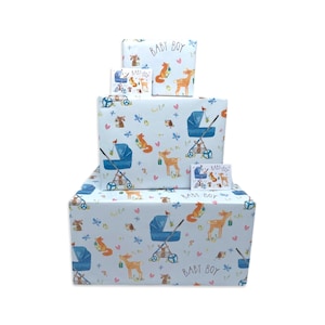 Carta da regalo per neonato - Animali del bosco blu - 2, 4 o 6 fogli e etichette - Fogli piegati 70 cm x 50 cm - Carta da regalo per baby shower