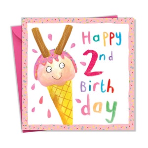 2e carte d'anniversaire pour fille - carte d'anniversaire de 2 ans Fille - carte d'anniversaire de filles - carte d'anniversaire de 2 ans - carte d'anniversaire pour enfant de 2 ans