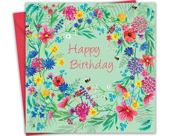 Female Birthday Card for Women - Wildflowers - Floral Happy Birthday Card for Her