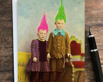Victorian Trolls Blank Greeting Card • Victorian Photo Art Card • Found Photo Card • Altered Cabinet Card Art • Vintage Photo Card • Humor