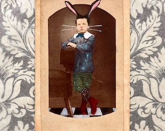 Altered Victorian Photo • Sweet Bunny Boy • Mixed Media • Painted Old Photo