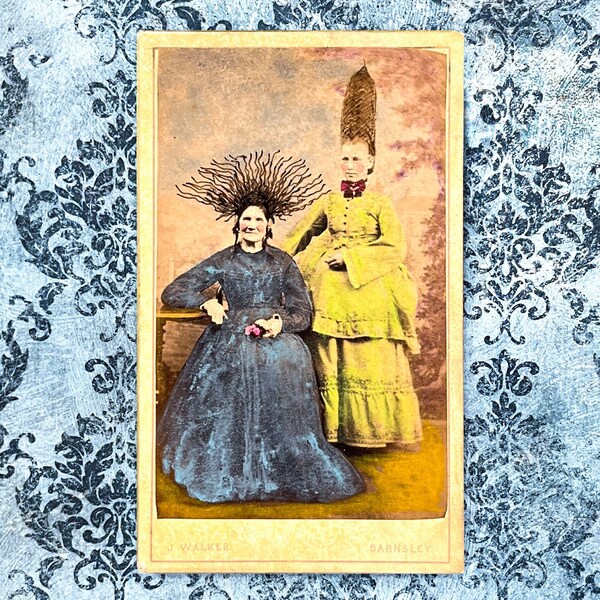 Victorian Hair Extensions • Original Mixed Media Art • Altered Ancestor • Altered Victorian Photo • Found Photo Artwork • Mini Art Gift