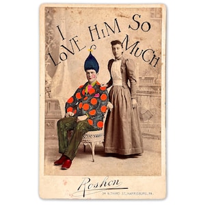 Tarjeta de gabinete alterada "Lo amo tanto" • Foto victoriana alterada • Foto antigua alterada • Tarjeta de gabinete de técnica mixta • Regalo con foto antigua