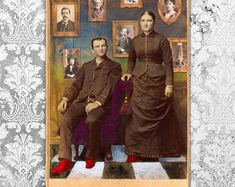Oddball Family Portraits • Mixed Media Cabinet Card Art • Found Photo Collage • Dark Whimsy Art • Dark Academia Gift