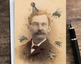Victorian Flyman • Surreal Photo Collage Card • Altered Photo Greeting Card • Blank Inside