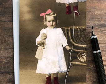 Sweet Little Girl Altered Photo Art Card • Antique Photo Greeting Card • Blank Inside