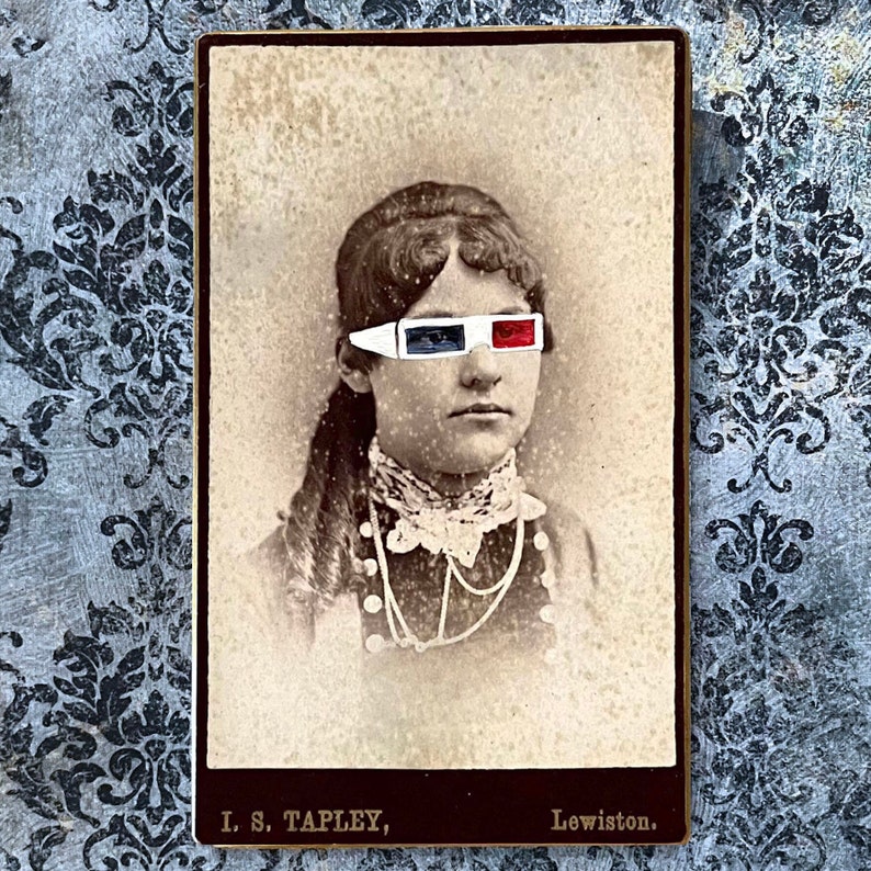 Altered Vintage Photo 3D Glasses Altered Ancestor Altered Victorian Photo Found Photo Art Painted Photo Artwork Fun Art Gift image 1