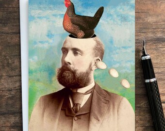 Funny Absurd Greeting Card • Altered Victorian Photo Art • Surreal Monty-Python-esque Humor • Blank Inside